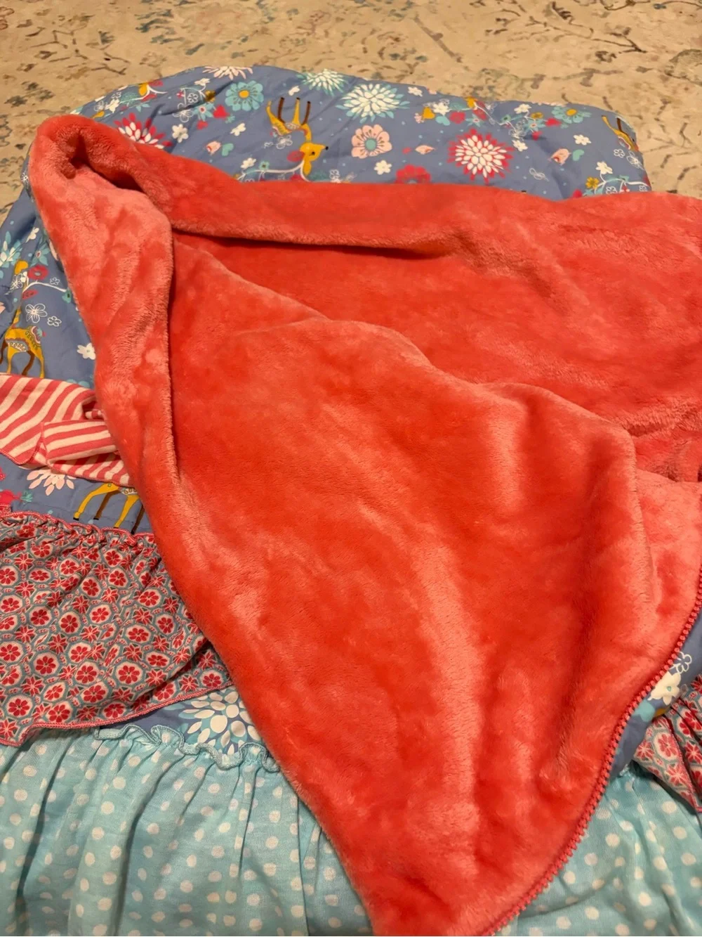 Matilda Jane. Blue Floral & Deer Ruffle Sleeping bag. Like New!